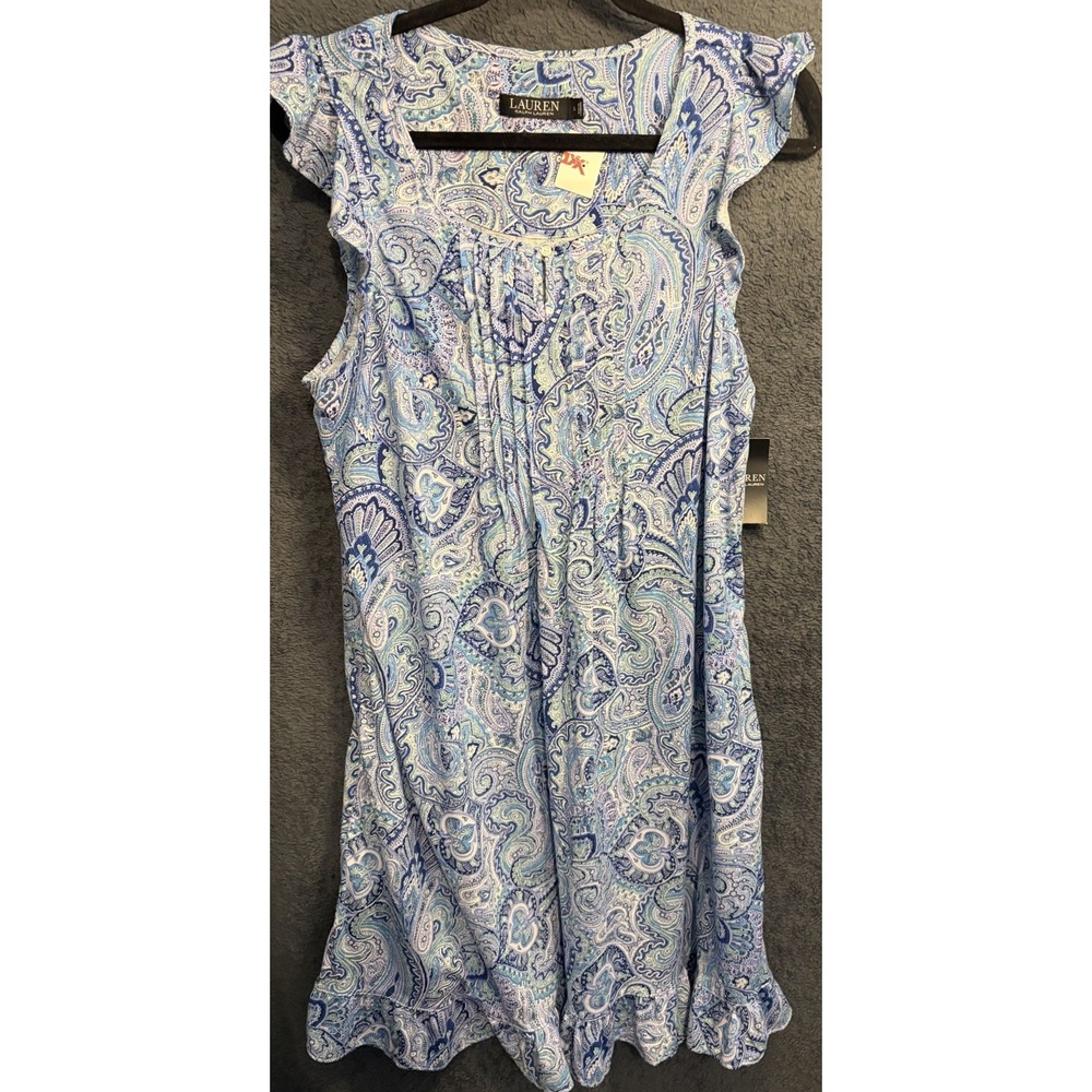 Lauren Ralph Lauren Women's Blue/ White/Green Paisley Nightgown, Size L NWT